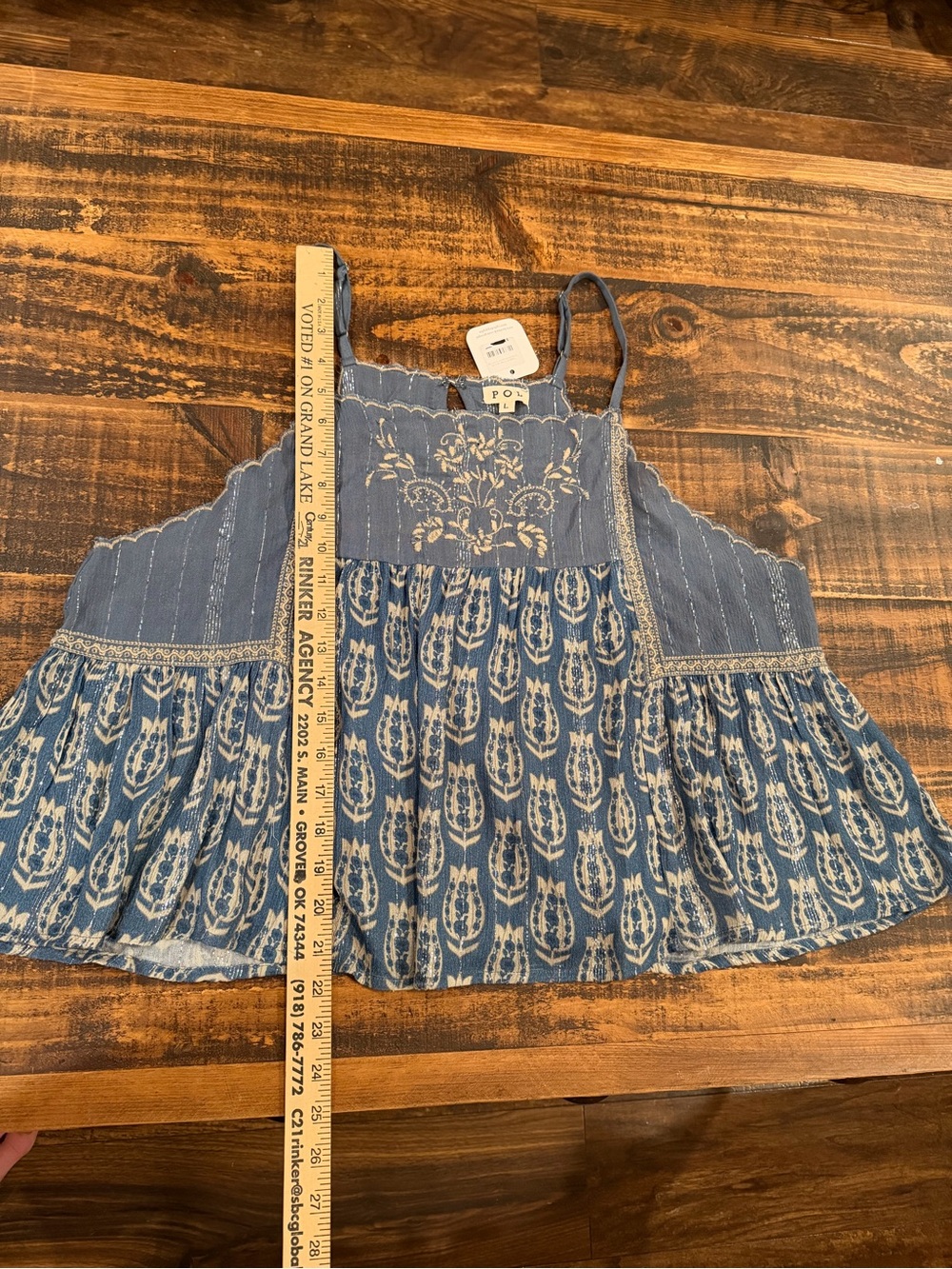 POL Blue Printed Boho Tiered Spaghetti Strap Tank - Picture 4 of 7